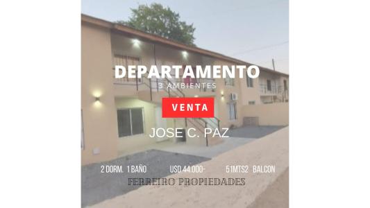 VENTA DE DEPARTAMENTO 3 AMBIENTES EN COMPLEJO JOSE C PAZ, 51 mt2, 2 habitaciones