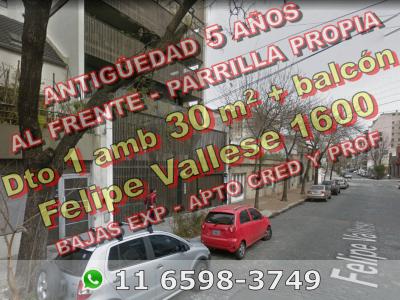 NUEVO PRECIO - Departamento en Venta en Caballito 1 ambiente 30 m2 + balcón aterrazado al frente c parrilla, bajas expensas - Felipe Vallese 1600