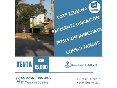 COLONIA TIROLESA - 540M2 - LOTE ESQUINA, 544 mt2