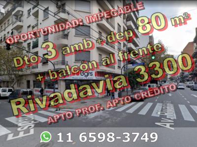 OPORTUNIDAD, IMPECABLE - Departamento en Venta en Almagro, 3 ambientes + dependencia, 80 m2 + balcón al frente - Av Rivadavia 3300, 3 habitaciones